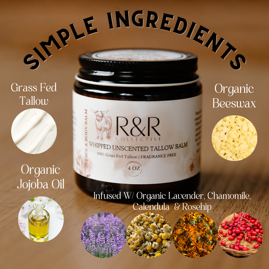 Whipped Unscented Tallow Balm | Herb Infused