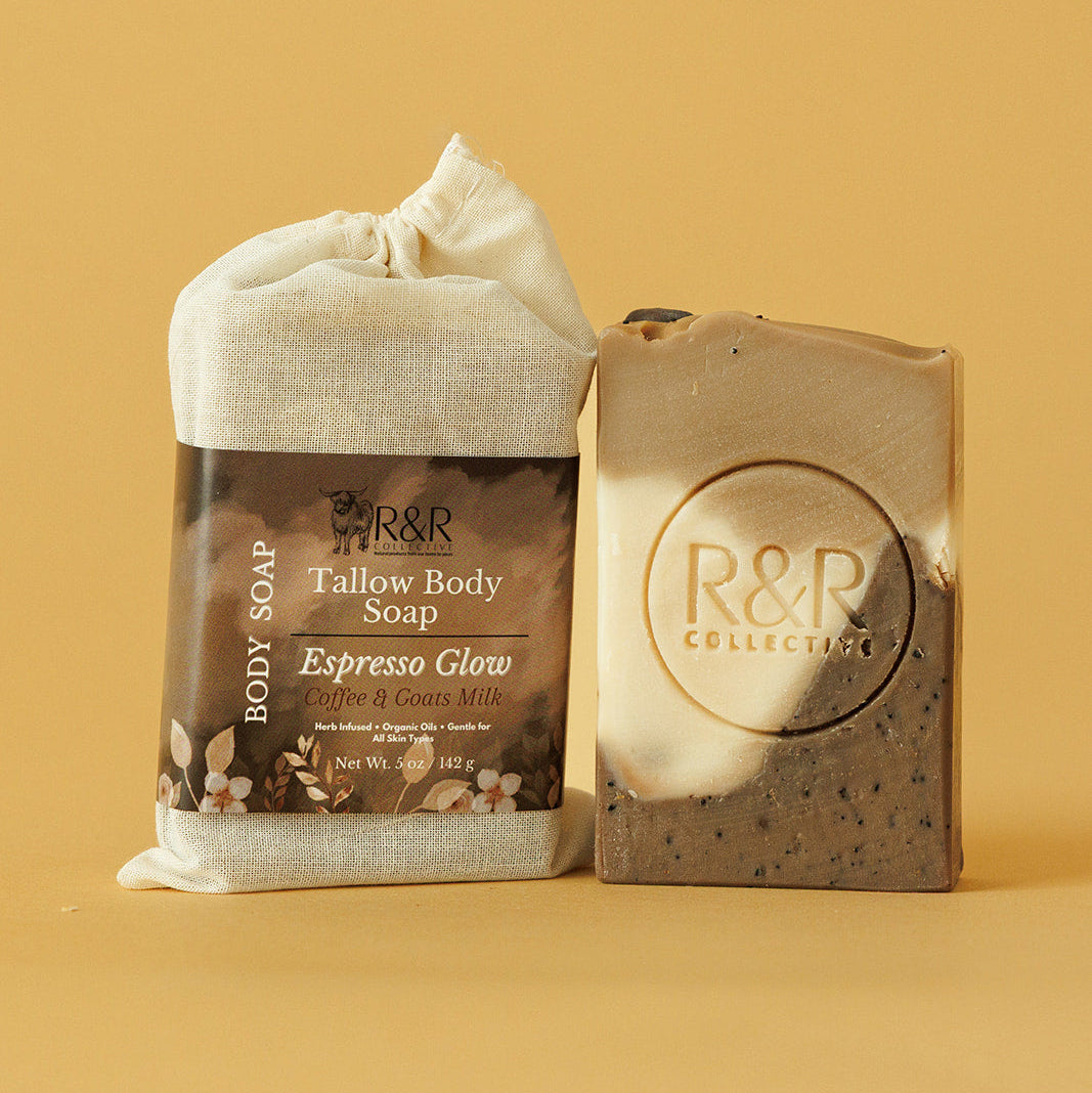 Two soap products from R&R Collection on a beige background