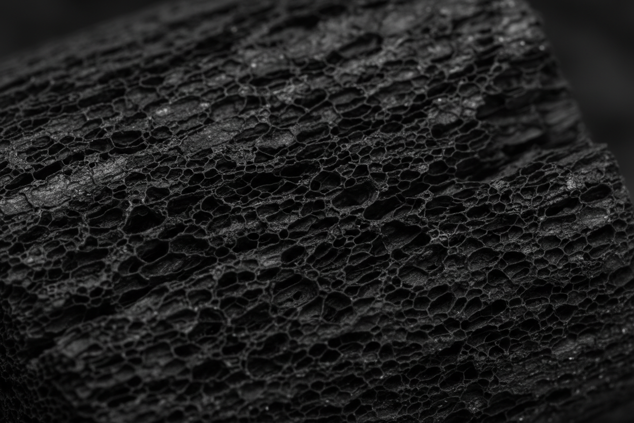macro of activated charcoal